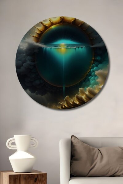 Teona Ahşap Στρογγυλό Ξύλινο Διακοσμητικό Τραπέζι με Ελαιογραφία με θέμα τον ...