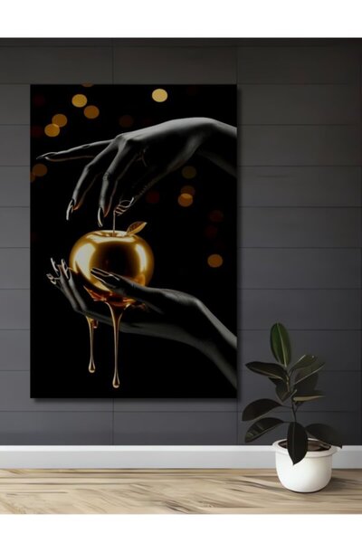 Teona Ahşap Ξύλινο Διακοσμητικό Τραπέζι με Χρυσό Μήλο και Μαύρα Χέρια για Σπί...