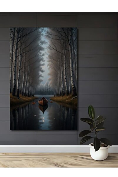 Teona Ahşap Ξύλινο καγιάκ στο ήρεμο κανάλι του δάσους, διακοσμητικό ξύλινο τρ...