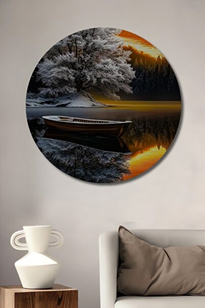 Teona Ahşap Στρογγυλό Ξύλινο Διακοσμητικό Πίνακα από Καμβά με Αντανακλάσεις Χ...