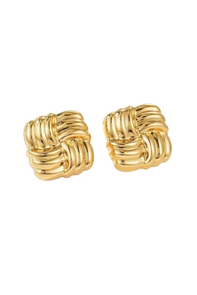 stravis Gold Color Textured Square Knot Earrings