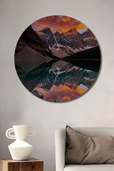 Teona Ahşap Στρογγυλό Υπέροχο Ξύλινο Διακοσμητικό Πίνακα με Θέμα Ηλιοβασίλεμα...