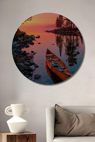 Teona Ahşap Στρογγυλό Ξύλινο Διακοσμητικό Πίνακα από Καμβά  "Ήρεμη Λίμνη " γι...