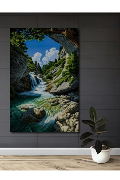 Teona Ahşap Ελαιογραφία με θέμα τον Καταρράκτη, Ξύλινο Διακοσμητικό Τραπέζι γ...