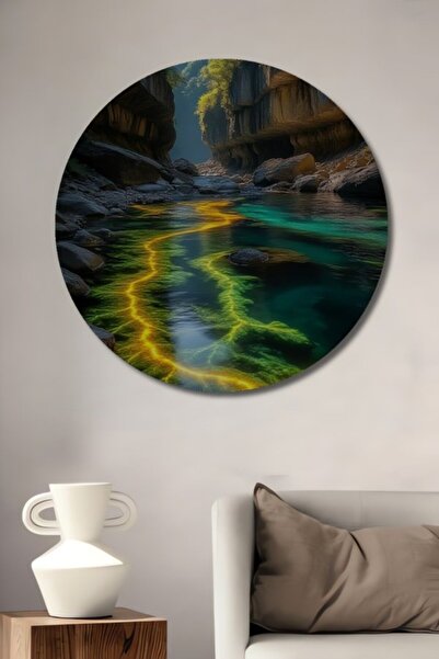 Teona Ahşap Στρογγυλό Ξύλινο Διακοσμητικό Τραπέζι με Ελαιογραφία με θέμα το M...