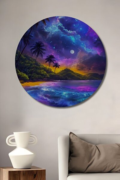 Teona Ahşap Στρογγυλό, πανέμορφο διακοσμητικό ξύλινο τραπέζι με ελαιογραφία μ...