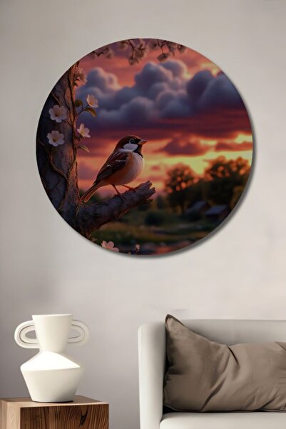 Teona Ahşap Στρογγυλό διακοσμητικό ξύλινο τραπέζι με ελαιογραφία με σκηνικό δ...