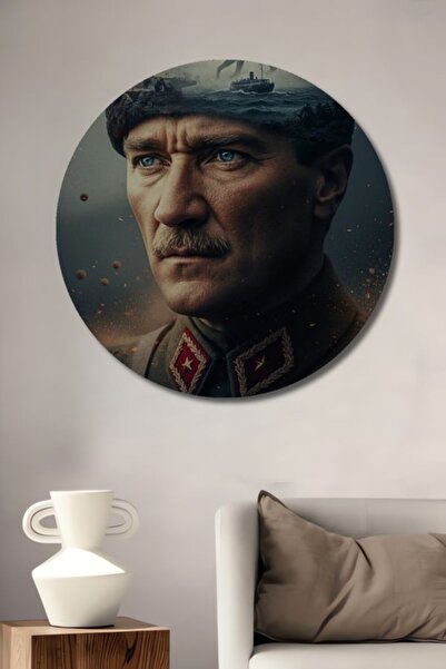 Teona Ahşap Στρογγυλό Ξύλινο Διακοσμητικό Πίνακα Mustafa Kemal Atatürk Milita...