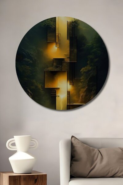 Teona Ahşap Στρογγυλό Χρυσό Φωτεινό Μοντέρνο Ξύλινο Διακοσμητικό Πίνακα Αφηρη...