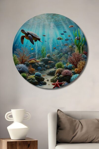 Teona Ahşap Στρογγυλό ξύλινο διακοσμητικό τραπέζι με ελαιογραφία με θέμα τα κ...