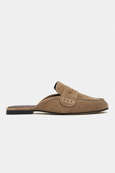 NİŞANTAŞI SHOES Γυναικείες παντόφλες Loafer Harvey Rome Beige από γνήσιο δέρμ...