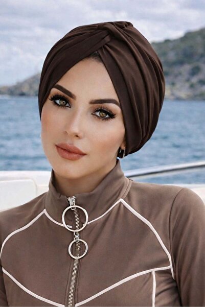 Aişe tesettür Καφέ Μοντέλο Στριφτού Σχεδιασμού Έτοιμο Ναυτικό Καπέλο - Καπέλο...