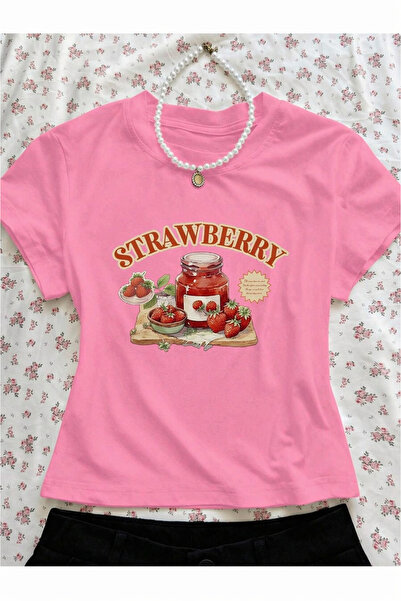 OVER HEAD Γυναικείο μπλουζάκι Strawberry με τύπωμα Baby Tee Crop με μαρμελάδα...