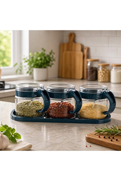 EMİLA HOME EmilaHome Lily Cam Baharatlık 3'lü Set Lacivert