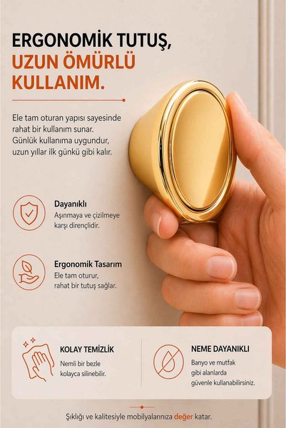 Generic Brand Turning Polymer Button (Gold 5 Pieces) Furniture Handle Cabinet Bedroom Kitchen Drawer Tv Unit Dresser Handle