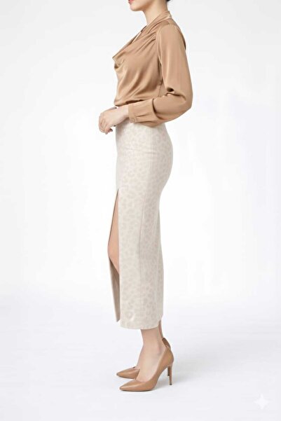 Butik Φούστα με λεοπάρ σχέδιο, με σκίσιμο, ελαστική μέση, από λύκρα, ψηλόμεση...