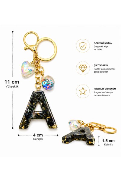 Agatella Tasarım Onyx Natural Stone Letter a Keychain – Modern Resin Bag and Wallet Accessory