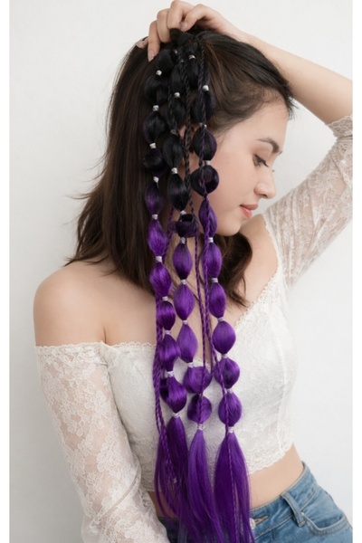 NİLZ Black and Purple Ombre Bubble Party Hair Detailed Rubber Clip