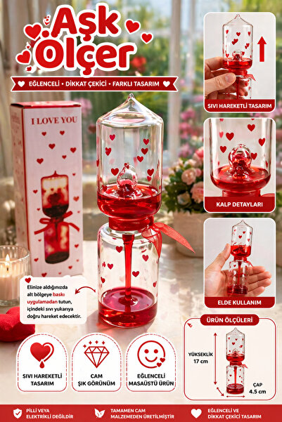 Tamsena Store Aşk Ölçer Cam Dekoratif Eğlenceli Sıvı Hareketli Tasarım Masaüs...