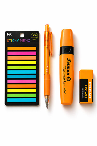 NaSaDAN Post-it Not Kağıdı 300 Yaprak + 0.7 mm Uçlu Kalem + Fosforlu Kalem + ...