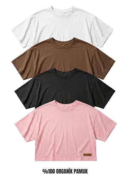 FHELIA Γυναικείο μπλουζάκι 4 τεμαχίων από 100% οργανικό βαμβάκι, συμπαγές ανα...