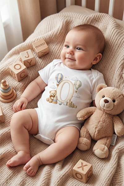 Overoz O Harfi Baskılı Bebek Body İsimli Bebek Zıbın Harfli Hediyelik Bebek Body