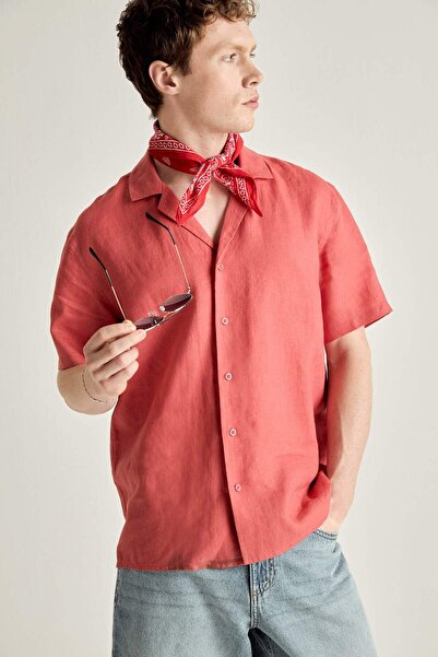 DeFacto Regular Fit Polo Collar Linen Short Sleeve Shirt G5254Ax26Sm
