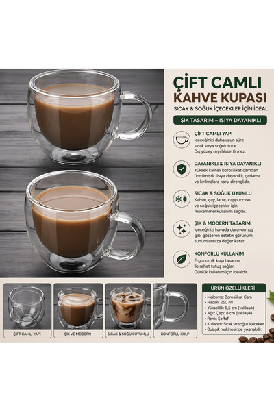 House Bird Çift Camlı Isıya Dayanıklı Kahve Kupası – Şeffaf Double Wall Barda...