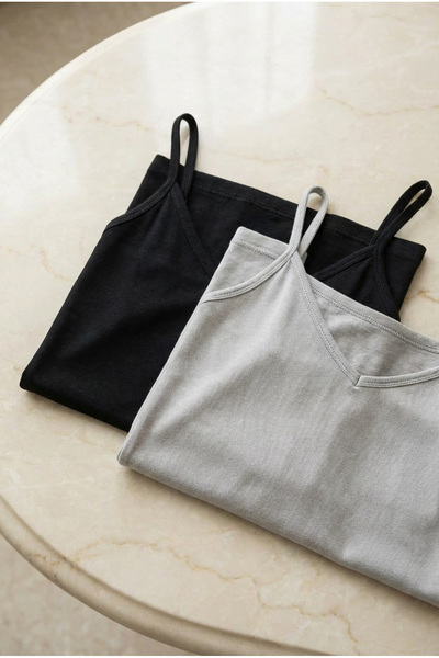 fevien Set of 2 Women's Cotton Modal Blend V-Neck Thin Strap Basic Undershirt...