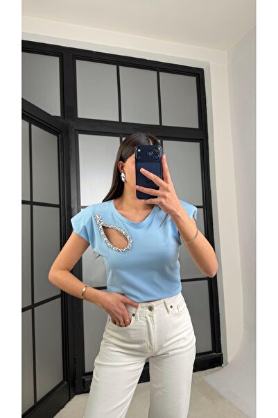 GAUS CO Blue Padded Blouse with Stone Detail Gaus-01282