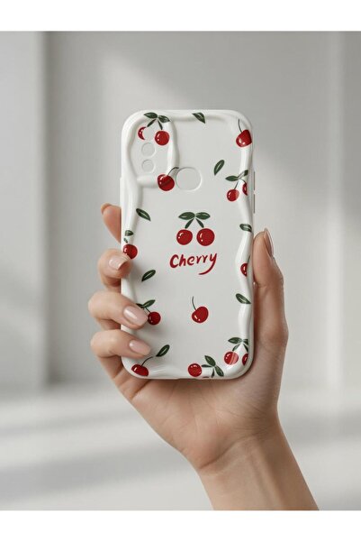TECNOTREND Galaxy A10/S Uyumlu Dalgalı Kenarlı ve kiraz Desenli Yumuşak Silik...