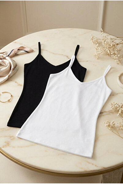 fevien Set of 2 Women's Cotton Modal Blend V-Neck Thin Strap Basic Undershirt...