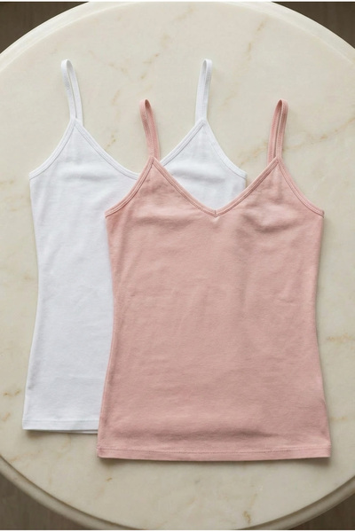 fevien Set of 2 Women's Cotton Modal Blend V-Neck Thin Strap Basic Undershirt...