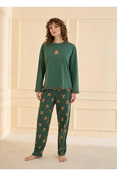 Mihra Γυναικείο σετ πιτζάμες 100% βαμβακερό με μακρύ μανίκι και λεπτή λαιμόκο...