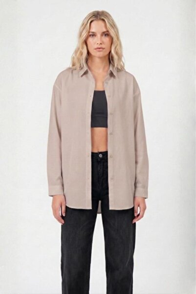 Betimoda Γυναικείο πουκάμισο από βαμβακερό μείγμα τερικότον, μακρυμάνικο, βασ...