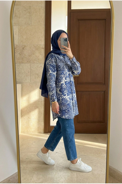 Kirazca Butik Γυναικείο πουκάμισο με σχέδια, μεγάλου μεγέθους, με γιακά, χιτζ...