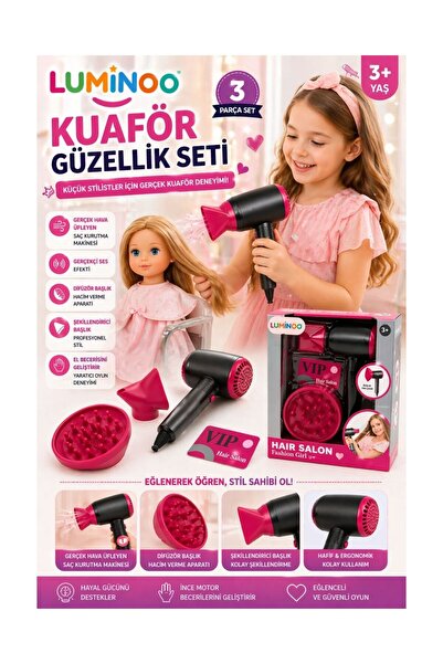 Luminoo Kuaför Güzellik Seti – Saç Kurutma Makineli Kız Çocuk Oyuncak Set