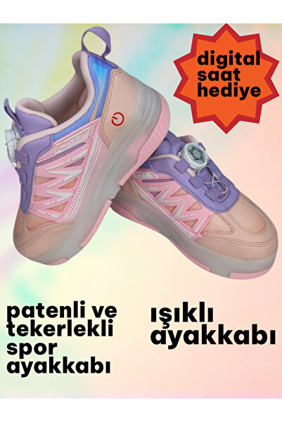 LIGHTINGHM Işıklı Tekerlekli Çocuk Spor Ayakkabı Patenli LED Işıklı Kız Çocuk...