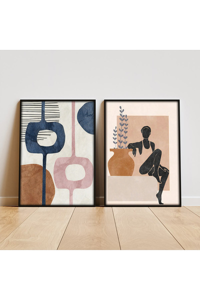 VIZIO Cuvinte Pictate, set 2 tablouri abstracte inramate, pentru living, dorm...