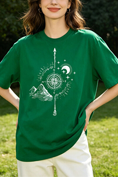 Fleck Womens T Shirts Compass Mountain Moon And Stars Adventure Outdoor Style