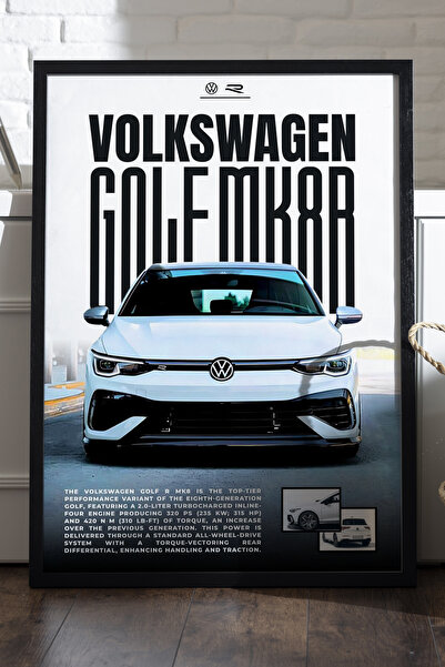 Duvarda Volkswagen Golf MK 8 R Siyah Ahşap Çerçeveli Poster, Dekoratif Araba ...