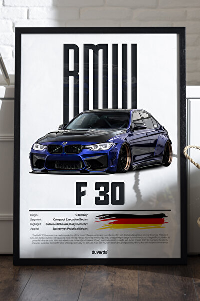 Duvarda BMW F30 Siyah Ahşap Çerçeveli Poster, Dekoratif Araba Duvar Tablosu