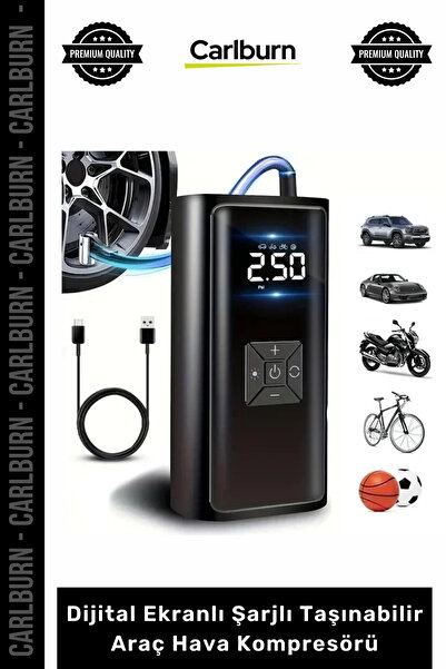 Carlburn Özel Üretim Dual Mod 150 PSI Led Powerbank Dijital Ekranlı Şarjlı Ta...
