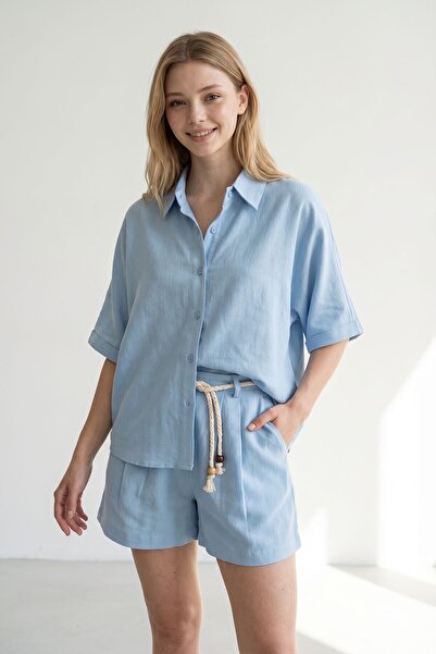 bacc Μπλε σορτς και πουκάμισο, καλοκαιρινό βαμβακερό σετ