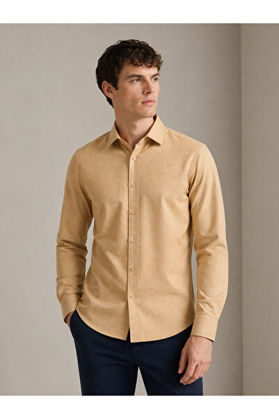 NIVARO Regular Fit Long Sleeve Breathable Anti-Sweat Linen Textured Camel Men...