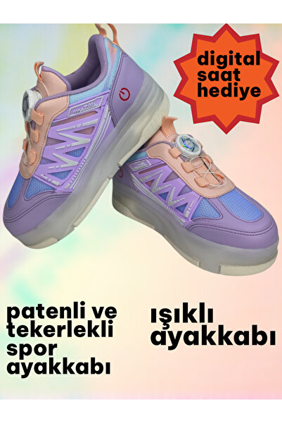 LIGHTINGHM Işıklı Tekerlekli Çocuk Spor Ayakkabı Patenli LED Işıklı Kız Çocuk...