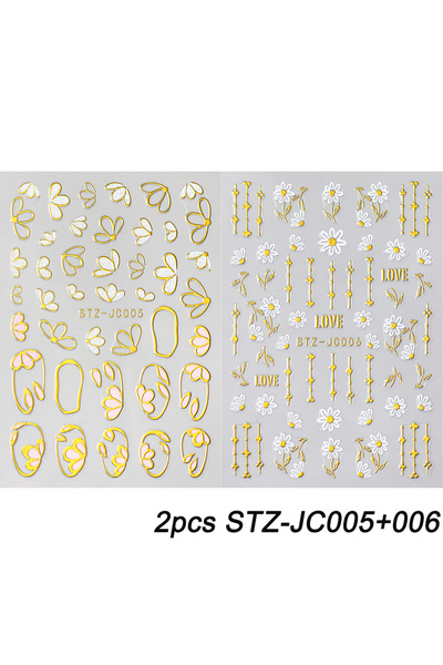Choice STZ-JC005-006 2pcs Bronzing Orchid Daisy Nail Art Stickers Golden Came...