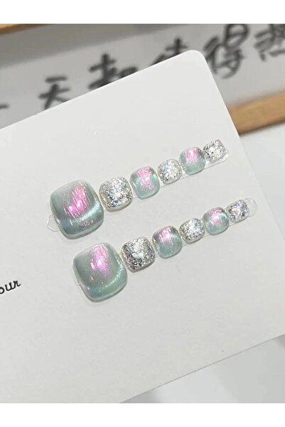 Choice4 Style 4 M 10pcs Cat Eyes Square Press on Toenails Blue Red Black Toe ...