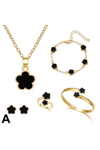 Choice4 A Lucky Five-petal Flower Clover Earrings Necklace Ring Bracelet Four...