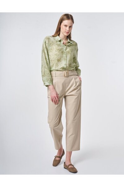 Kayra Belt Detailed Viscose Trousers Cream